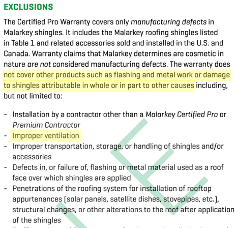 Malarkey warranty excerpt