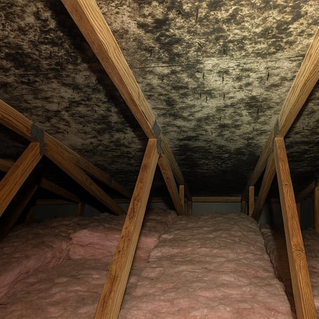 Mold growth in the attic due to poor ventilation