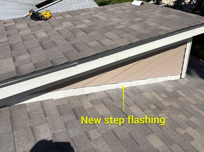 newly installed roof step flashing